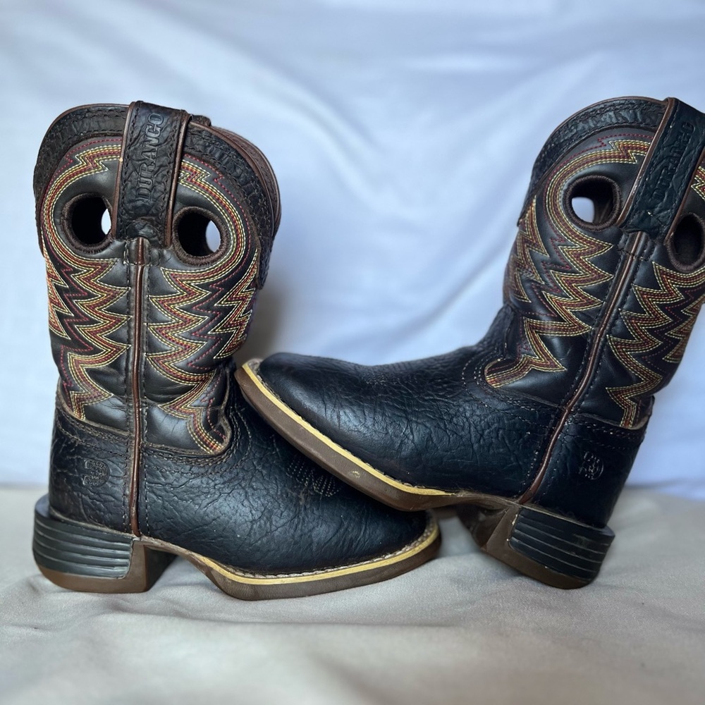 Durango Black Toddler Leather Cowboy Boots with Multicolor Zigzag